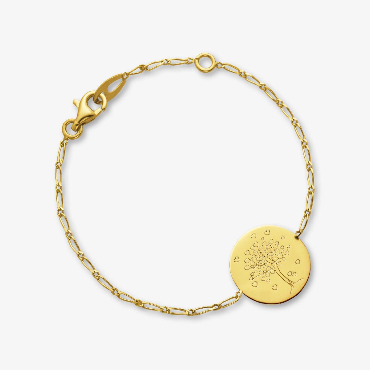 Bracelet médaille Arbre aux cœurs en Or jaune 18cm - Augis - Site Officiel