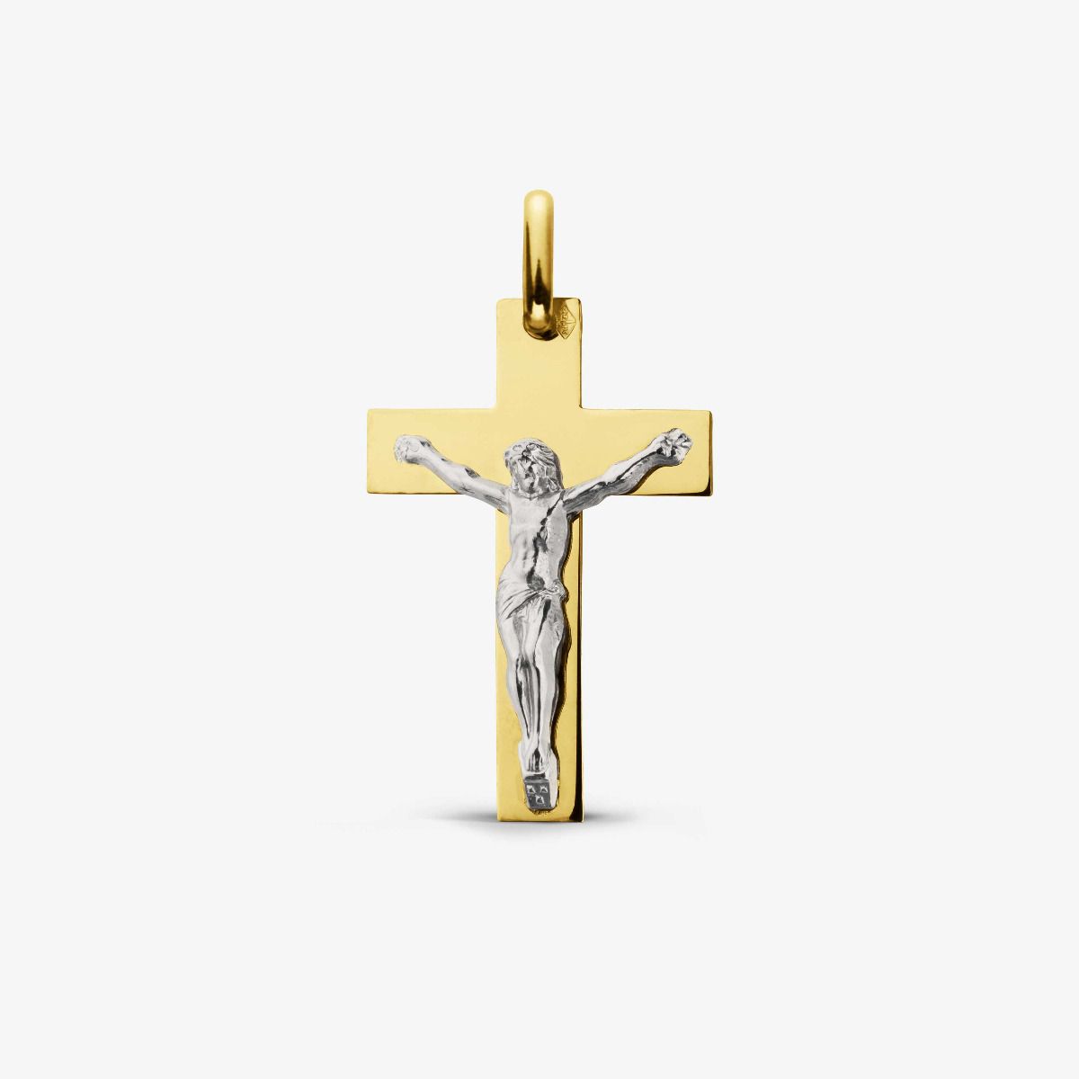 Jésus sur la croix en Or jaune et en Or blanc 18 carats - 24 mm