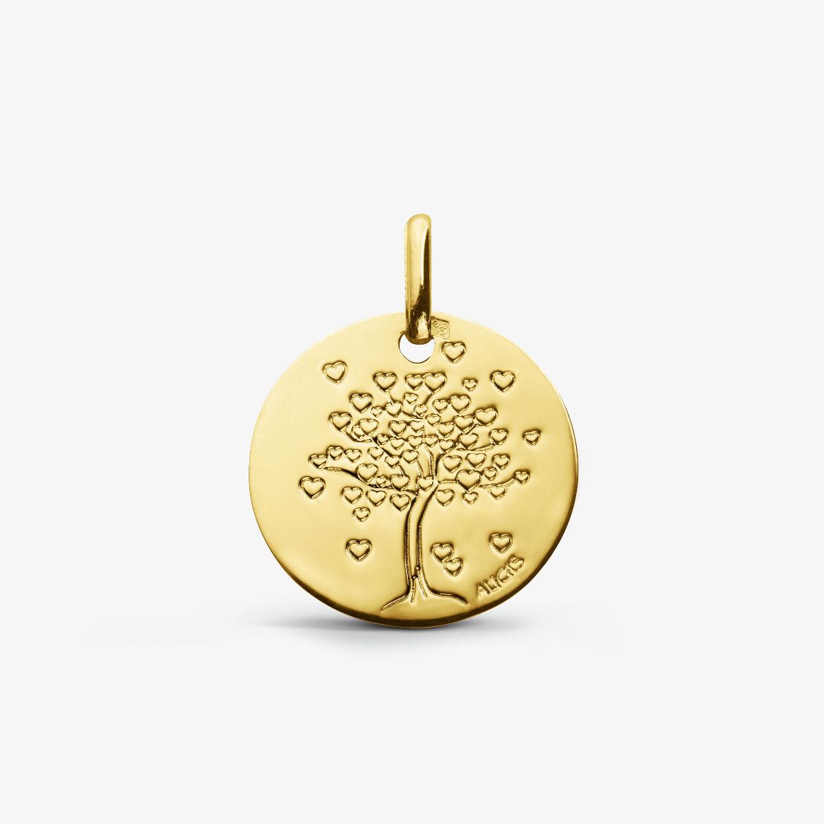 Médaille de baptême Arbre de Vie avec cœurs en or jaune 18 carats 16mm