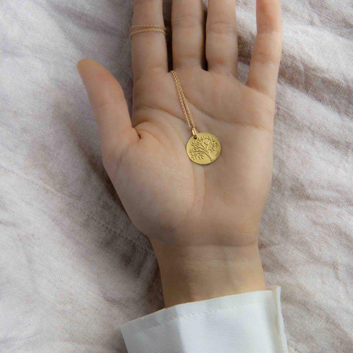 Médaille Arbre de vie oiseau or jaune